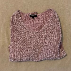 pink chunky knit sweater